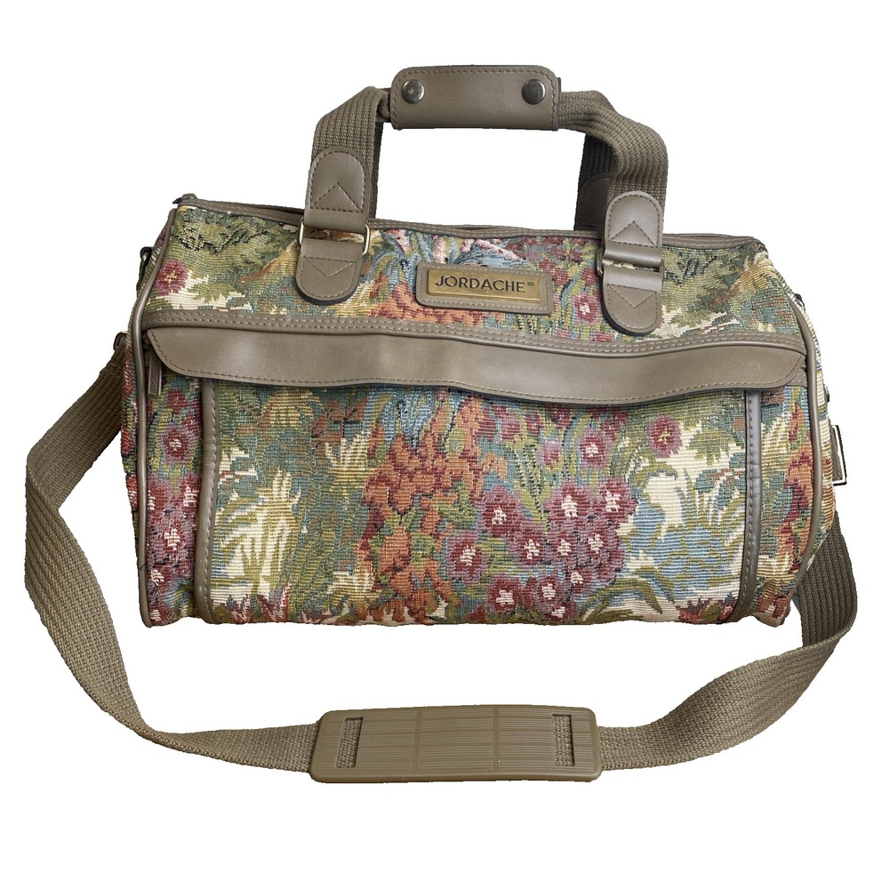 VTG Jordache Floral Tapestry Carry On  Duffle Bag Weekender Travel 16 in. 1980's